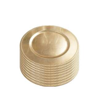 Tiger Chef Round Charger Plates Gold Beaded Dinner Chargers - 13-inch Wedding Charger Plates (12 Pack)