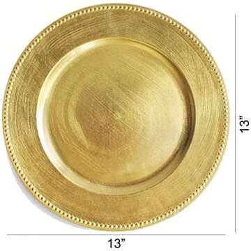 Tiger Chef Round Charger Plates Gold Beaded Dinner Chargers - 13-inch Wedding Charger Plates (12 Pack)