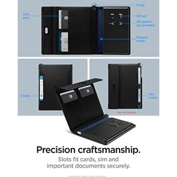 Spigen Life Passport Card Cover Holder Passport Wallet Travel Documents Organizer Protector Passport Holder Travel Accessories with RFID Blocking Technology SIM Card Pin Included - Black