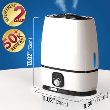 Everlasting Comfort Cool Mist Humidifiers for Bedroom 6L - Humidifier Large Room No-Filter, Quiet Air Humidifier for Plants, Baby, Allergies, Dry Skin, Congestion, 50 Hr Run Time, Easy Clean