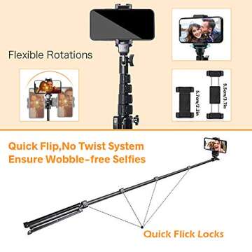 Selfie Stick Tripod, UBeesize 60" Extendable Tripod Stand with Bluetooth Remote for iPhone & Android Phone, Heavy Duty Aluminum, Lightweight