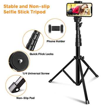 Selfie Stick Tripod, UBeesize 60" Extendable Tripod Stand with Bluetooth Remote for iPhone & Android Phone, Heavy Duty Aluminum, Lightweight
