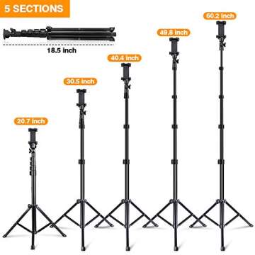 Selfie Stick Tripod, UBeesize 60" Extendable Tripod Stand with Bluetooth Remote for iPhone & Android Phone, Heavy Duty Aluminum, Lightweight