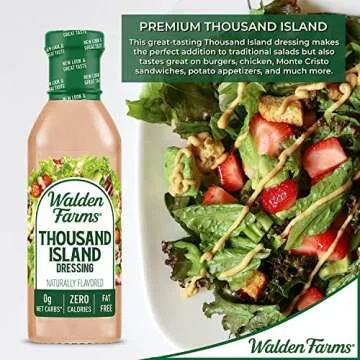 Walden Farms Thousand Island Dressing, 12 oz. Bottle, Fresh and Delicious Salad Topping, Non-GMO, Sugar Free 0g Net Carbs Condiment, Smooth and Creamy, 2 Pack