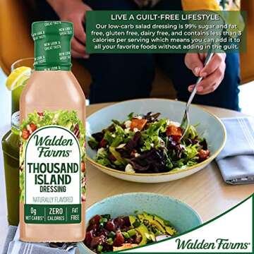 Walden Farms Thousand Island Dressing, 12 oz. Bottle, Fresh and Delicious Salad Topping, Non-GMO, Sugar Free 0g Net Carbs Condiment, Smooth and Creamy, 2 Pack