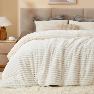 BEDELITE Fleece Queen Comforter Set -Super Soft & Warm Fluffy White Bedding, Luxury Fuzzy Heavy Bed ...