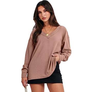 ANRABESS Oversized Long Sleeve Shirts for Women Off the Shoulder Sweatshirt Loose V Neck Tunic Tops ...