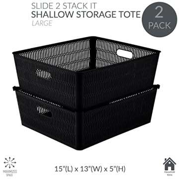 Simplify 2Pk Shallow Slide 2 Stack It Tote Basket | Storage & Organization | Open Bins with Stackabl...