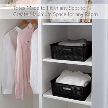 Simplify 2Pk Shallow Slide 2 Stack It Tote Basket | Storage & Organization | Open Bins with Stackable Capability | Bathroom | Crafts | Pantry | Playroom | Office | Black