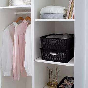 Simplify 2Pk Shallow Slide 2 Stack It Tote Basket | Storage & Organization | Open Bins with Stackable Capability | Bathroom | Crafts | Pantry | Playroom | Office | Black