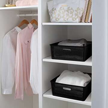 Simplify 2Pk Shallow Slide 2 Stack It Tote Basket | Storage & Organization | Open Bins with Stackable Capability | Bathroom | Crafts | Pantry | Playroom | Office | Black