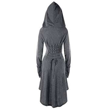 Gemijack Womens Renaissance Costumes Hooded Robe Lace Up Vintage Pullover High Low Long Hoodie Dress Cloak