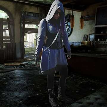 Gemijack Womens Renaissance Costumes Hooded Robe Lace Up Vintage Pullover High Low Long Hoodie Dress Cloak