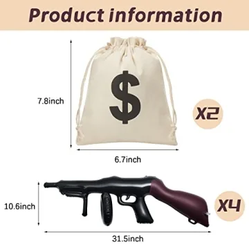 6 Pcs Inflatable Gun & Money Bag Set for Themed Parties