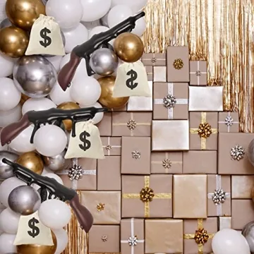 6 Pcs Inflatable Gun & Money Bag Set for Themed Parties