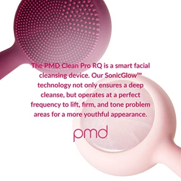 PMD Clean Pro RQ - Smart Facial Cleansing Device with Silicone Brush & Rose Quartz Gemstone ActiveWarmth Anti-Aging Massager - Waterproof - SonicGlow Vibration - Clear Pores & Blackheads