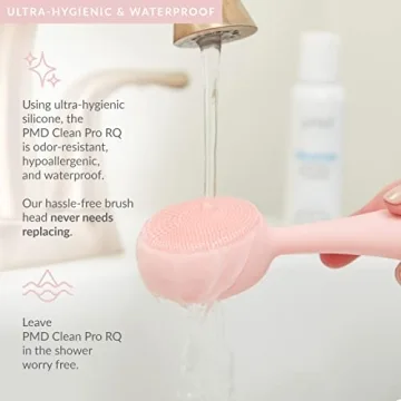 PMD Clean Pro RQ - Smart Facial Cleansing Device with Silicone Brush & Rose Quartz Gemstone ActiveWarmth Anti-Aging Massager - Waterproof - SonicGlow Vibration - Clear Pores & Blackheads