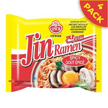 OTTOGI Jin Ramen Spicy Flavor, Authentic Korean Instant Noodle, Genuine Korean Ramen Soup Mix, Savory & Rich Gourmet Ramen 4.23oz x 4 Pack