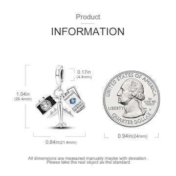 CYCUFF 925 Sterling Silver Charms for Bracelets and Charm Necklaces, Bracelet Pendants Beads Jewellery Gift for Family Friends Women (Camera Passport Airplane Charm)