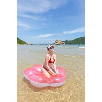 LAZY COAST Inflatable Glitter Flower Float Swim Pool Lounge, Pink 57’’