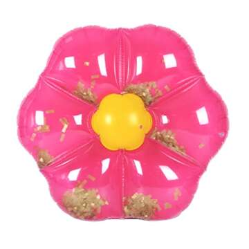 LAZY COAST Inflatable Glitter Flower Float Swim Pool Lounge, Pink 57’’