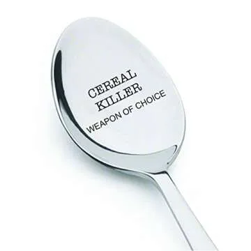 Cereal Killer Weapon of Choice - Engraved Spoon Gift for Kids Friends | Funny Spoon Gift for Mom Dad | Birthday Christmas Thanksgiving Day Gift for Cereal Lovers | Gifts for Teen Girl Boy - 7 inch