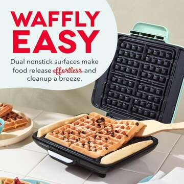 Dash Deluxe No-Drip Waffle Iron - Quick & Easy Breakfast
