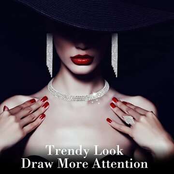 5 Pcs Women Crystal Jewelry Set Wedding Triangle Bling Evening Clutch Bag Glitter Rhinestone Stretch Choker Necklace Bracelet Ring Dangle Fringe Earrings for Bride and Bridesmaids (Silver)