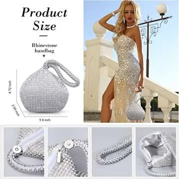 5 Pcs Women Crystal Jewelry Set Wedding Triangle Bling Evening Clutch Bag Glitter Rhinestone Stretch Choker Necklace Bracelet Ring Dangle Fringe Earrings for Bride and Bridesmaids (Silver)