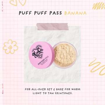 Kimchi Chic Beauty Puff Puff Pass Set and Bake Powder, Loose Face Powder with Extra Fluffy Setting Powder Puff, Soft Translucent Face Makeup for Uneven Skin Tone, 02 Banana