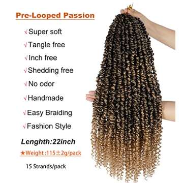 5Packs Pre-twisted Passion Twist Hair 22inch Water Wave Pre Looped Br aiding Hair Crochet Hair for Boho Hair Braiding Passion Black Women Hair Extensions(1B,22inch)
