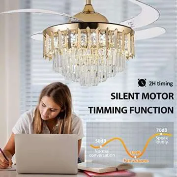 42 Inch Chandelier Ceiling Fan Modern Crystal Ceiling Fan with Lights Remote Control 6 Speed 3 Color Dimmable Silent Luxury Fandelier with Retractable Blades for Living Room Bedroom Decoration Gold