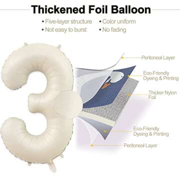40-inch Sand White Number 3 Balloon for Birthday Party and Celebrations