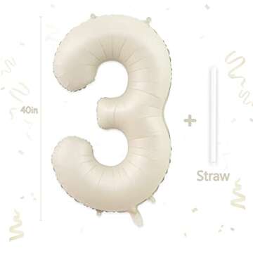 40-inch Sand White Number 3 Balloon for Parties
