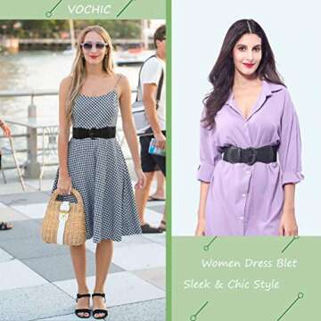 VOCHIC PU Leather Elastic Wide Belt - Stylish Adjustable Waist Belt for Women