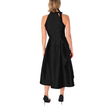 Maison Tara Women's Sleeveless Satin Twill Halter Tie Neck Midi Dress, Black