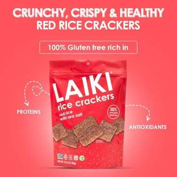 LAIKI Gluten Free Rice Crackers, Red Rice, Resealable 3.53 Ounce Bag