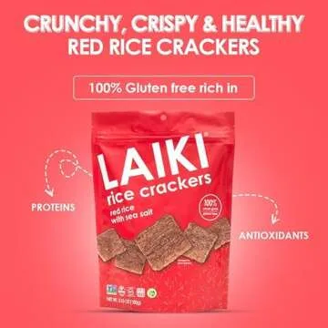LAIKI Gluten Free Rice Crackers, Red Rice, Resealable 3.53 Ounce Bag