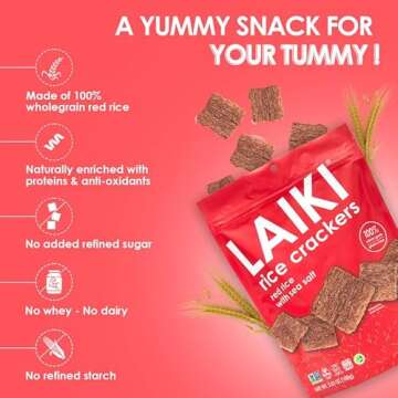 LAIKI Gluten Free Rice Crackers, Red Rice, Resealable 3.53 Ounce Bag