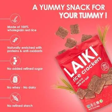 LAIKI Gluten Free Rice Crackers, Red Rice, Resealable 3.53 Ounce Bag
