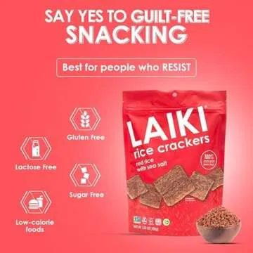LAIKI Gluten Free Rice Crackers, Red Rice, Resealable 3.53 Ounce Bag