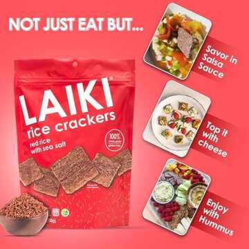 LAIKI Gluten Free Rice Crackers, Red Rice, Resealable 3.53 Ounce Bag