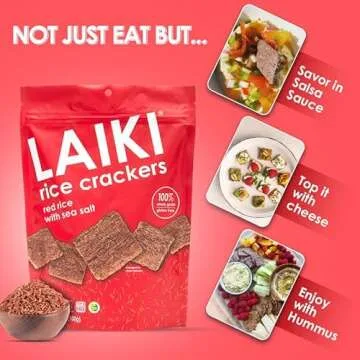 LAIKI Gluten Free Rice Crackers, Red Rice, Resealable 3.53 Ounce Bag