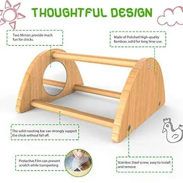Ensayeer Mini Chick Perch with Mirror, Strong Bamboo Roosting Bar for coop and brooder, Training Perch for Baby Chicks, El Pollitos, La Pollita, Easy to Assemble and Clean, Fun Toys for Chick