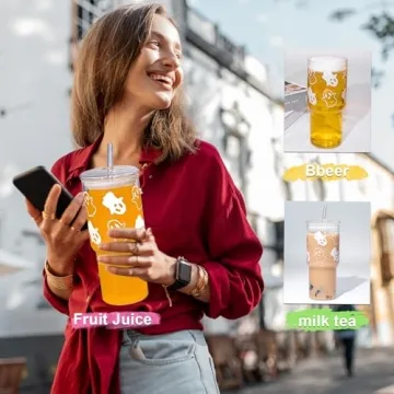 Luiaiog Reusable Glass Cups with Lids & Straws - Stylish & Eco-Friendly