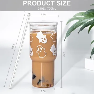 Luiaiog Reusable Glass Cups with Lids & Straws - Stylish & Eco-Friendly