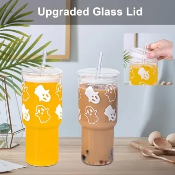 Luiaiog Reusable Glass Cups with Lids & Straws - Stylish & Eco-Friendly