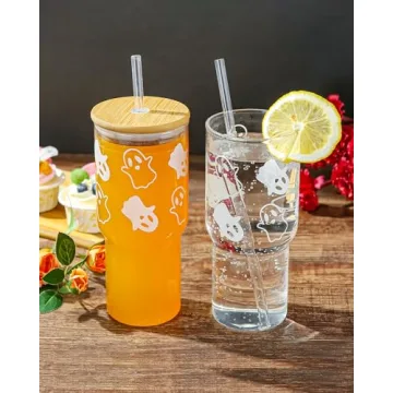Luiaiog Reusable Glass Cups with Lids & Straws - Stylish & Eco-Friendly