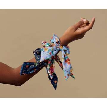 RIFLE PAPER CO. Garden Party Scrunchie, 100% Polyester, Digitally Printed, 3.5" Diameter, Scarf Tie for Hair, Soft Elastic Scrunchie Hair Band, Works as Ponytail Holder or Wrist Accessory