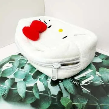 Rondlaho Kitty Travel Cosmetic Bag with Mirror, Large Capacity Cartoon Cosmetic Pouch Makeup Bag with Zipper, Plush Travel Toiletry Bag Makeup Accessories Organizer, Makeup Pouch for Women